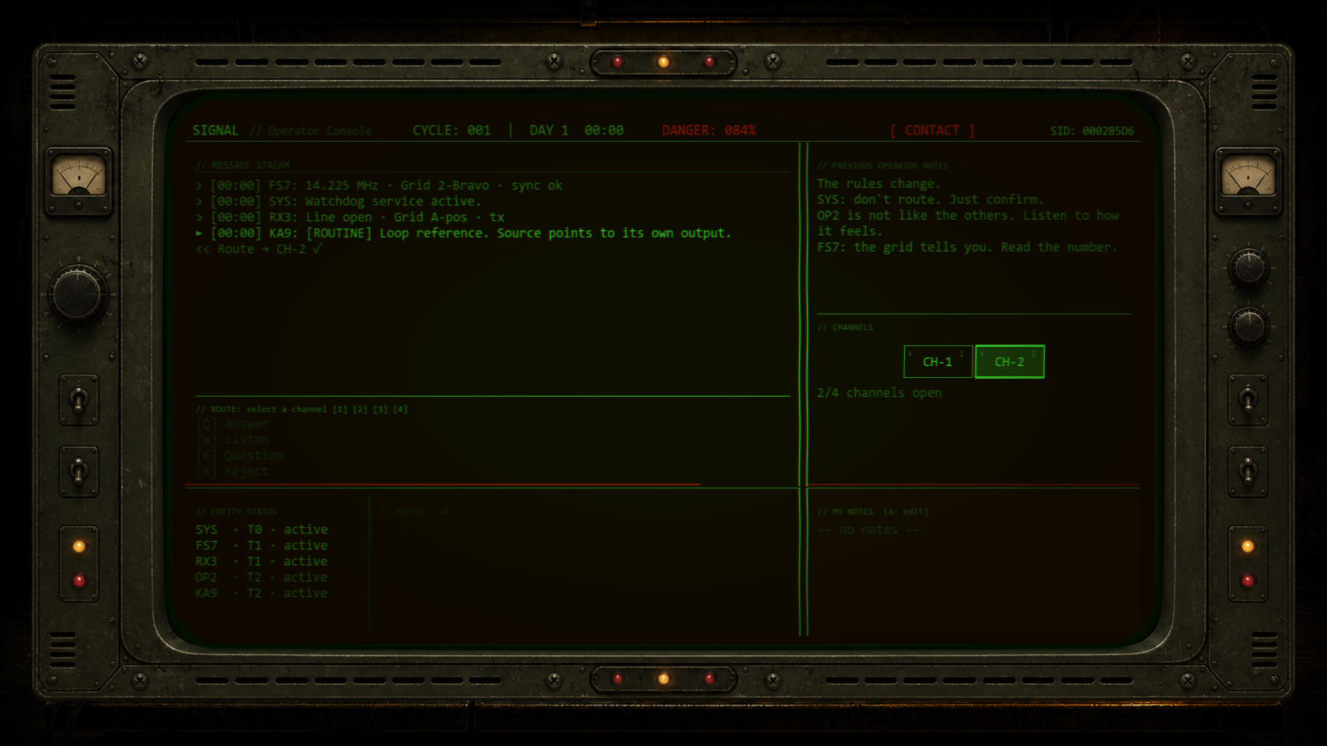 SIGNAL terminal in contact state with an active transmission