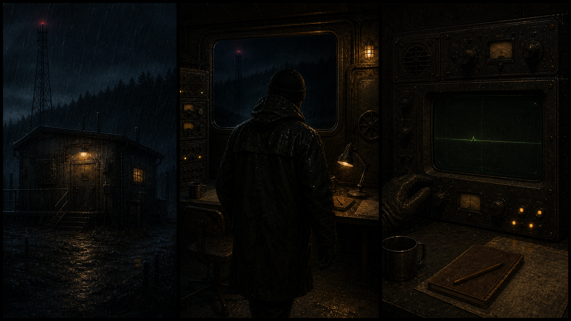 A SIGNAL operator arriving at the remote station during a rainy night shift